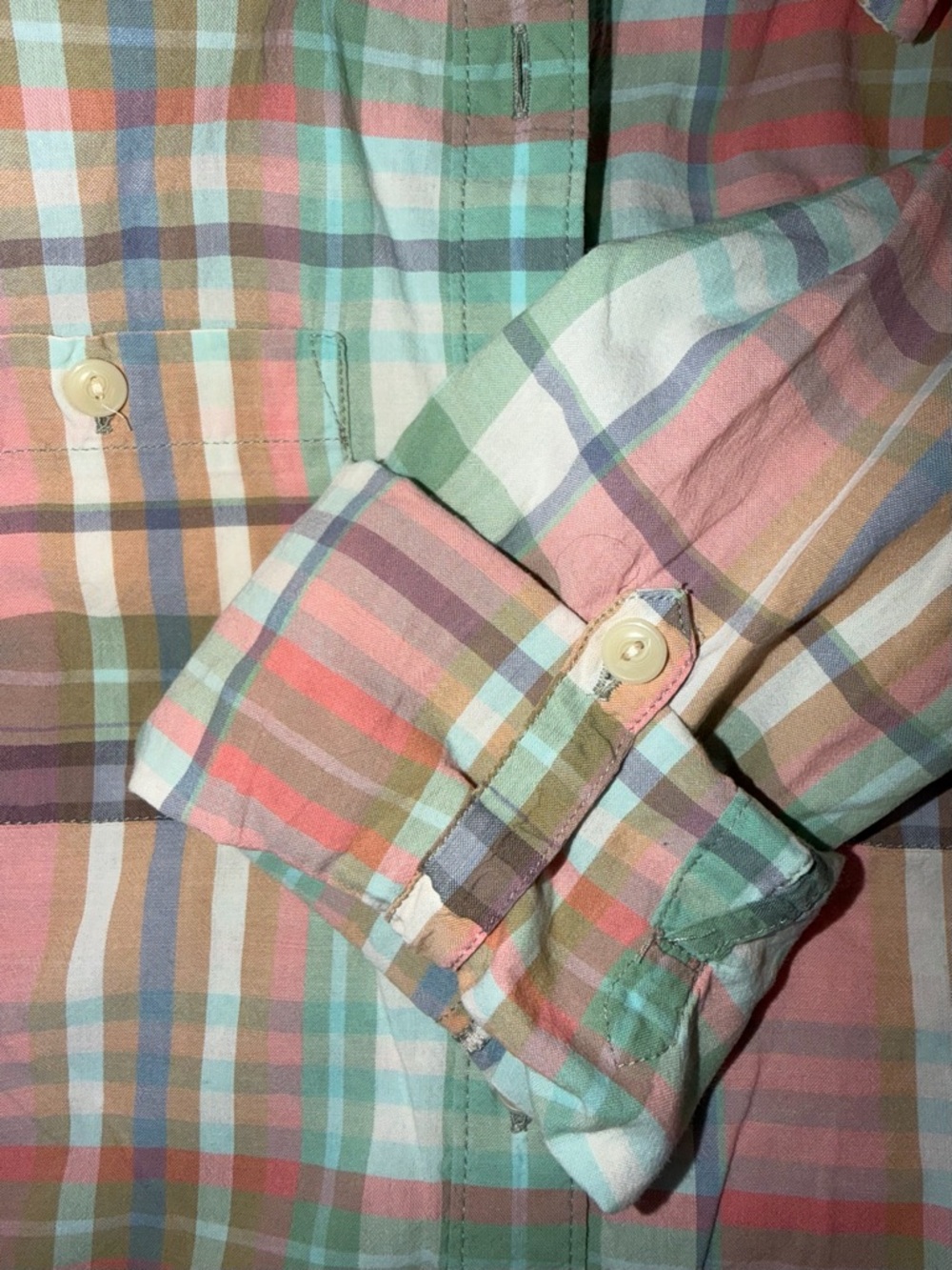 VGUC L.L. Bean Pastel Plaid Button-Down Roll Tab Sleeve Casual Shirt - Picture 5 of 8